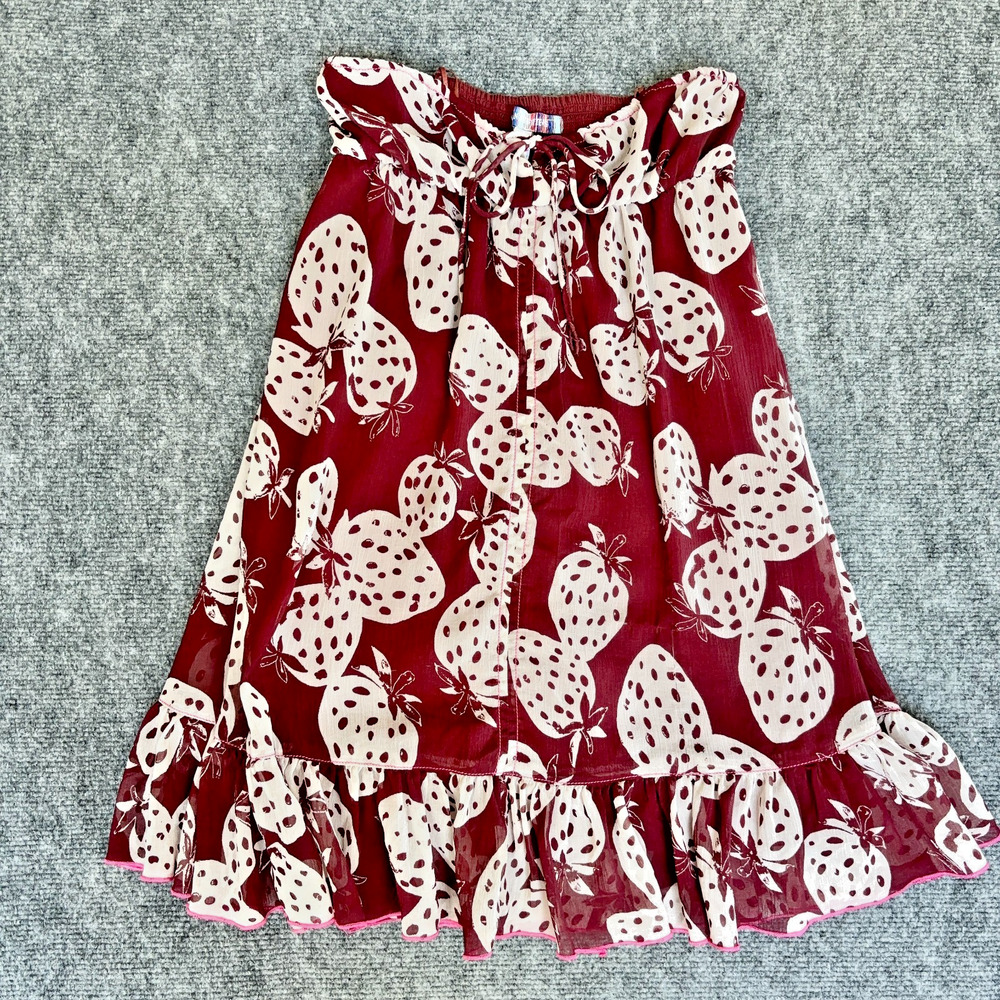 Urban Outfitters Strawberry Mini Dress XS Red Strapless Smocked Ruffle Cottage